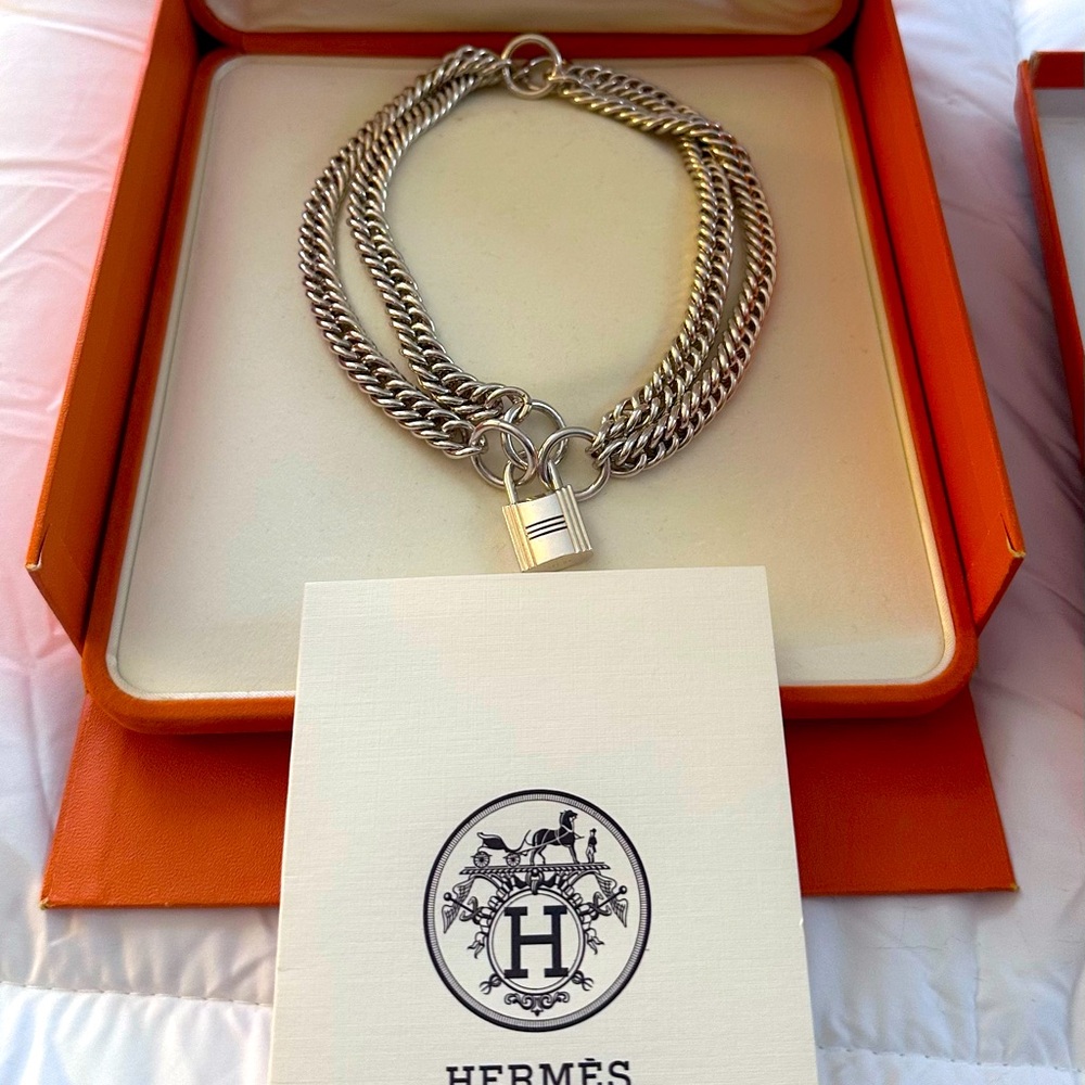 Vintage Hermès sterling silver Lock necklace